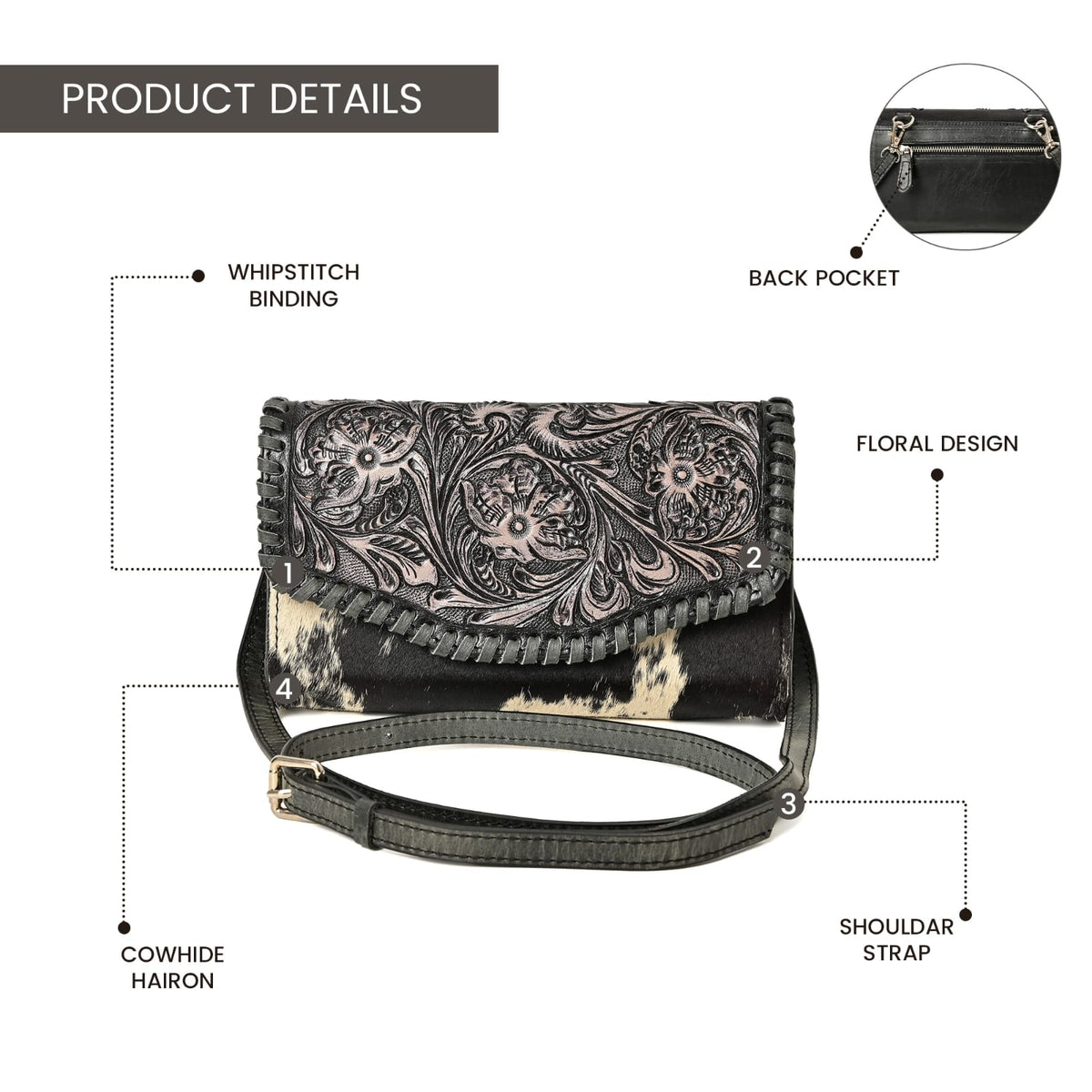 Alberta Ranch Cowhide Crossbody (Black, Brown)