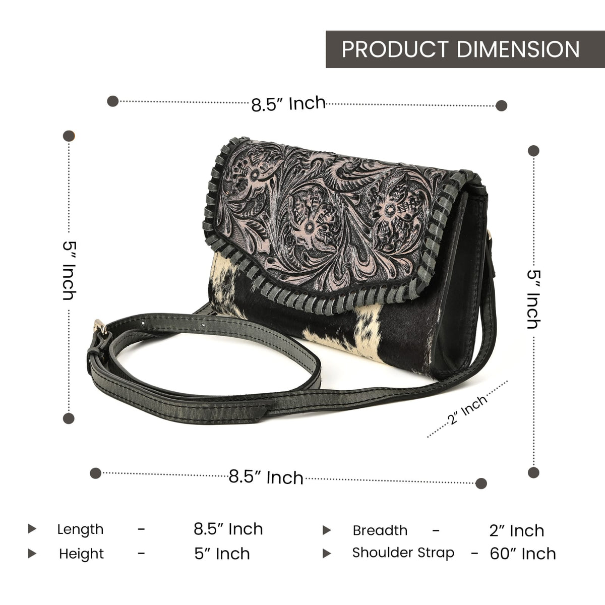 Alberta Ranch Cowhide Crossbody (Black, Brown)