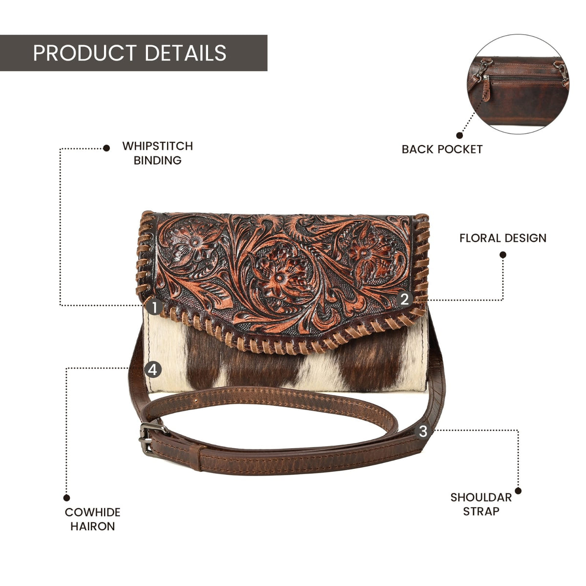 Alberta Ranch Cowhide Crossbody (Black, Brown)