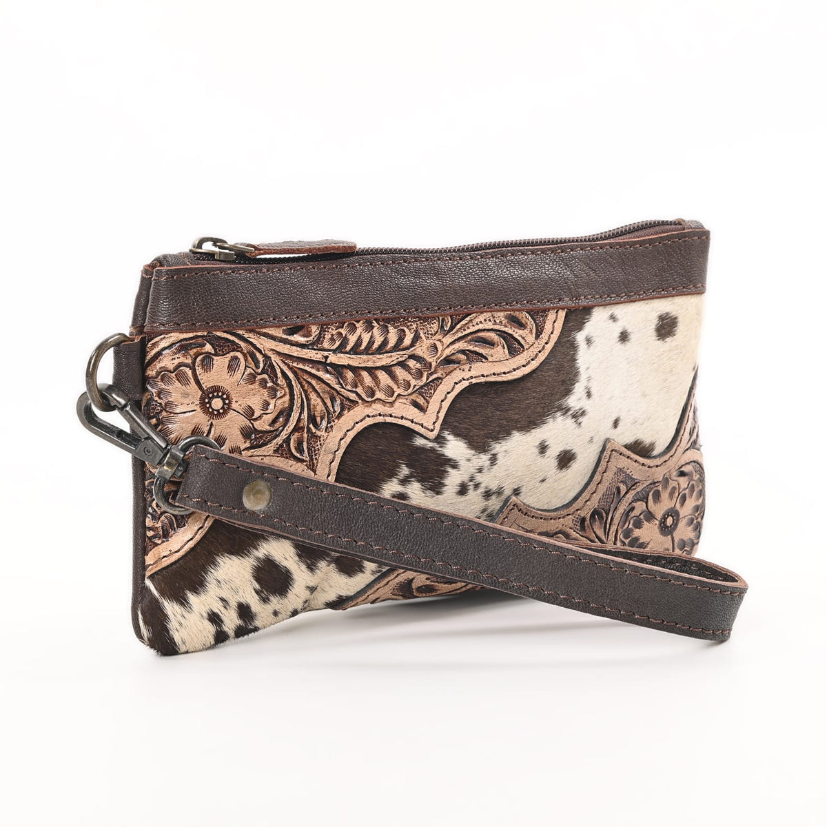 Cowhide Tooled Wristlet Wallet