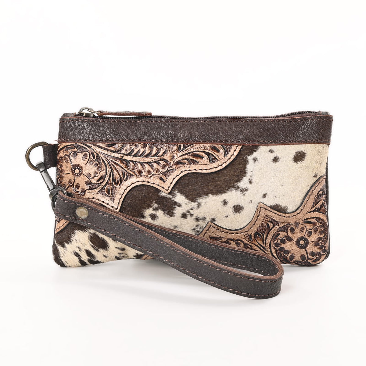 Cowhide Tooled Wristlet Wallet