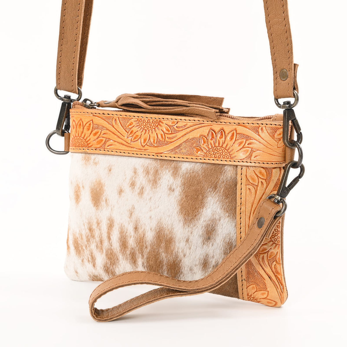 Light Brown Leather and Cowhide Crossbody