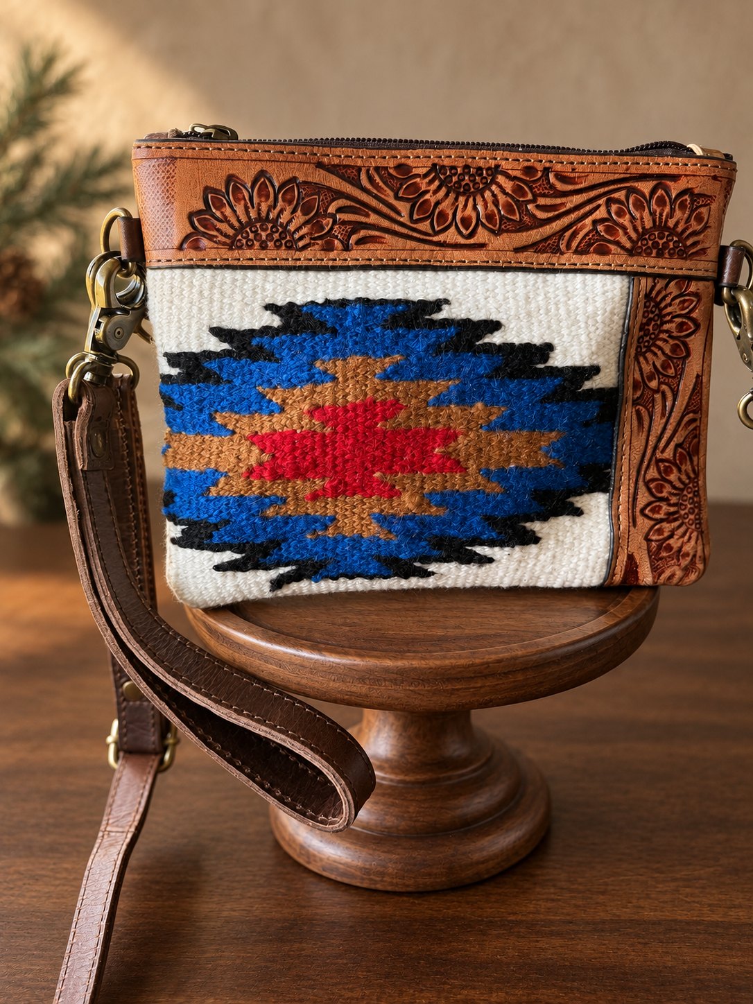 Mesa Navy Woven and Leather Crossbody