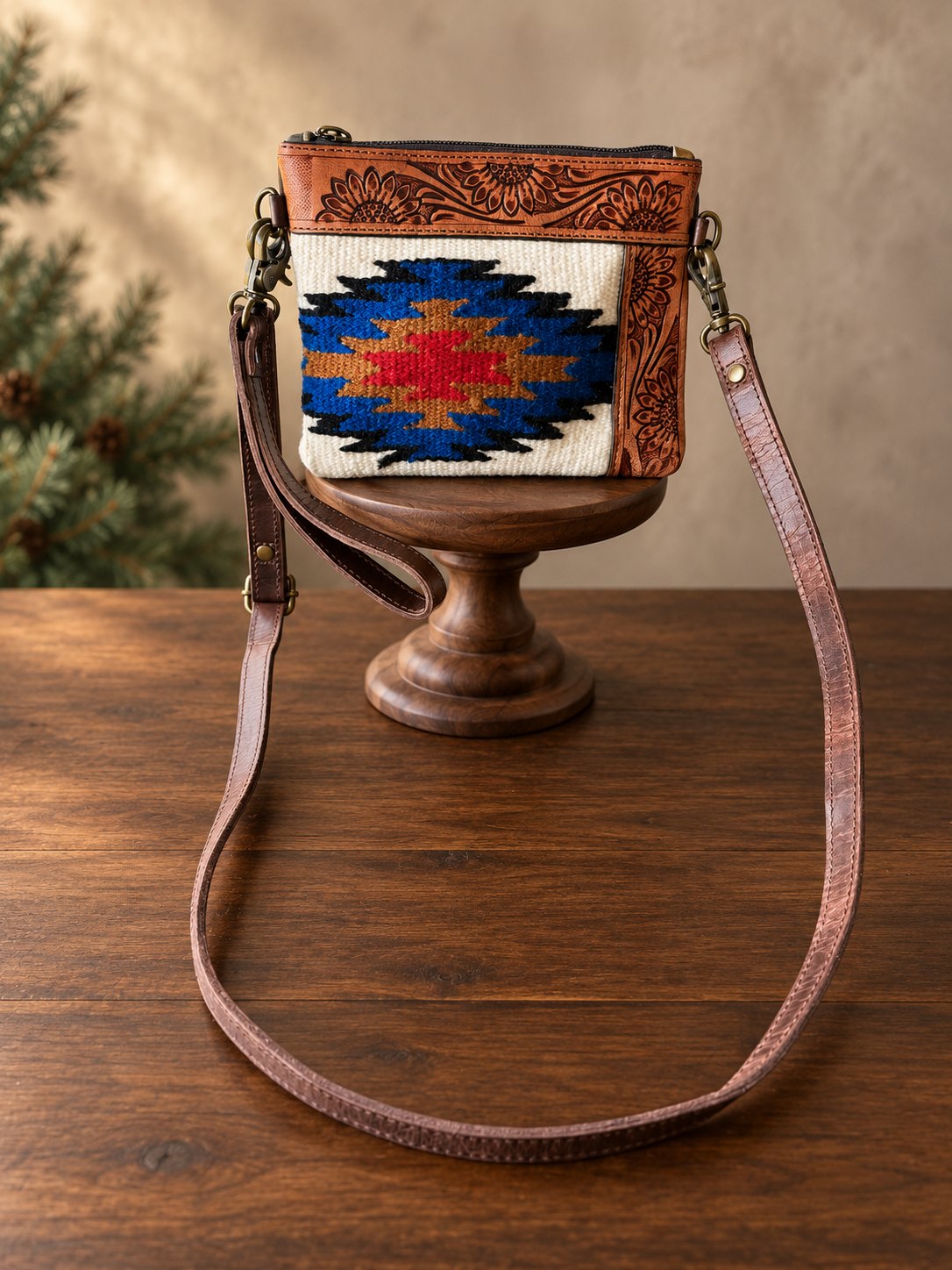 Mesa Navy Woven and Leather Crossbody