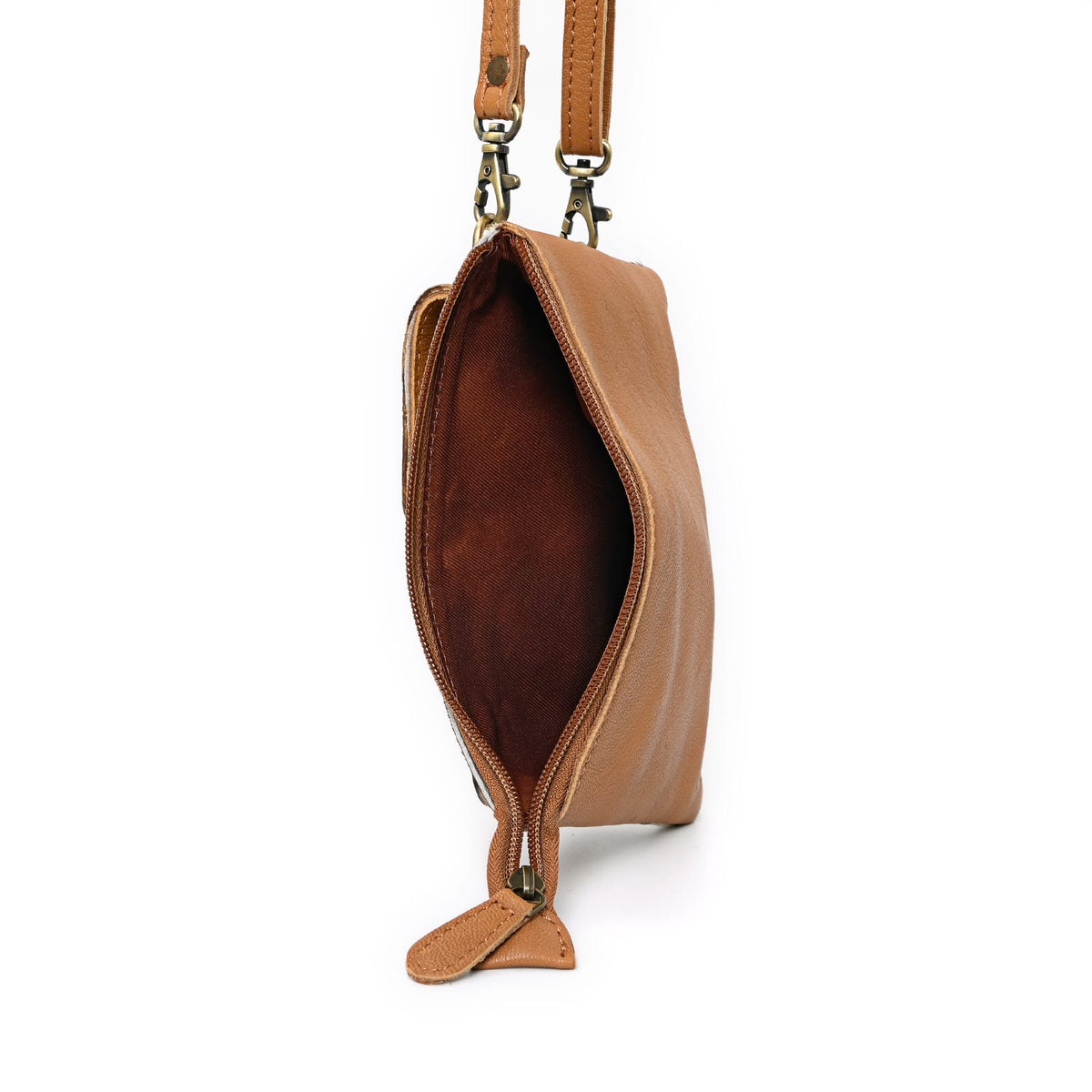Prairie Floral Cowhide Crossbody (Saddle Brown, Tan)