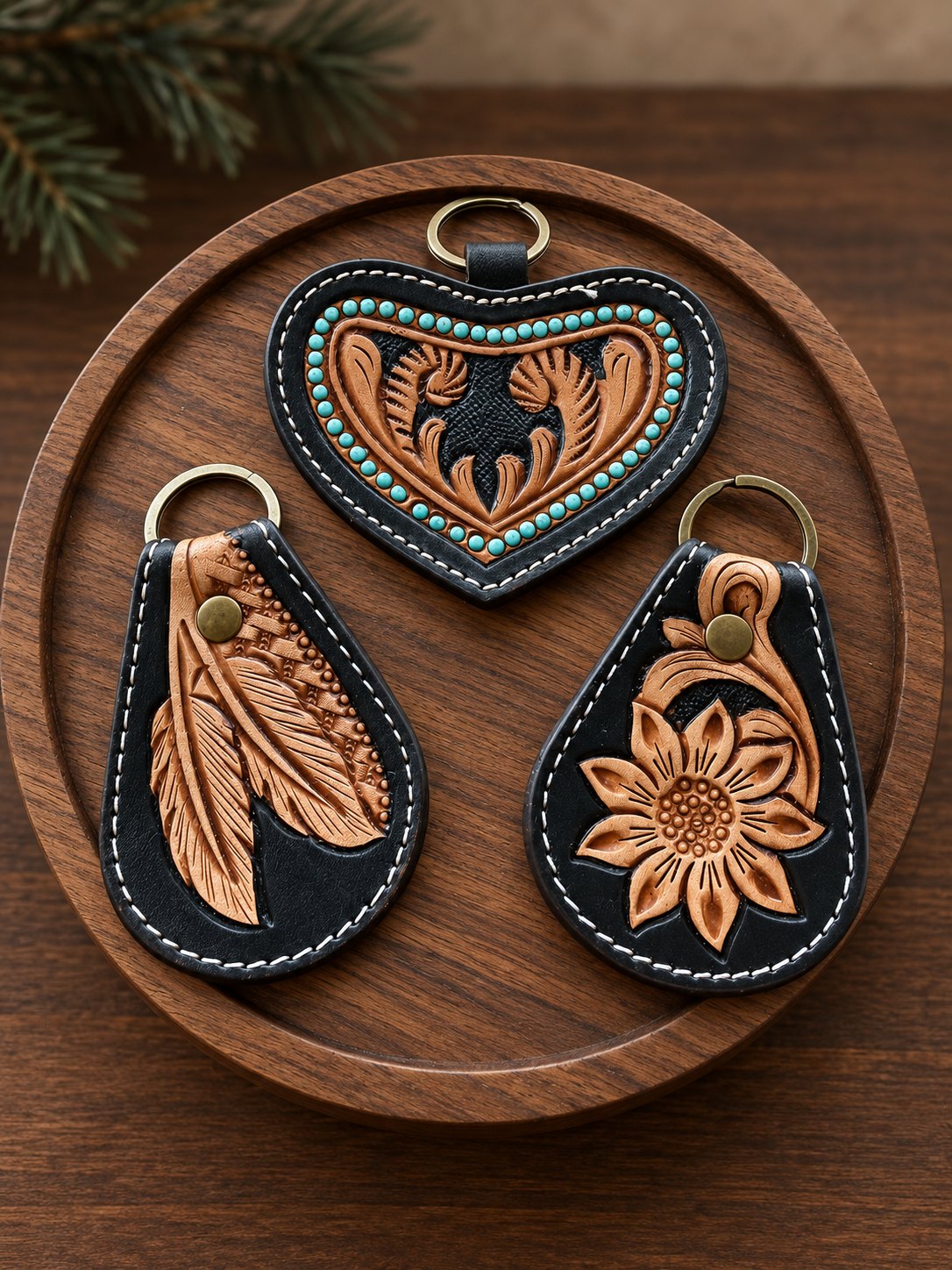 Feather & Sunflower Trail Keychain